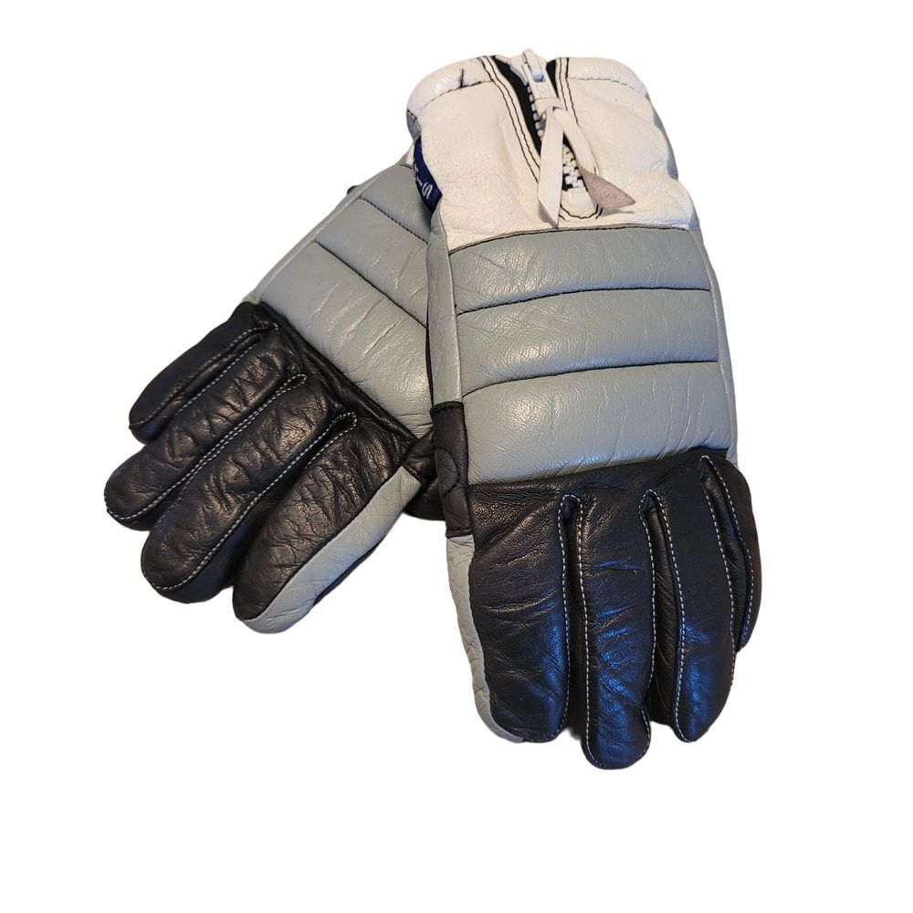 Aris Wonderlite‎ Deerskin Leather Ski Gloves Womens Large Black Grey White Zip